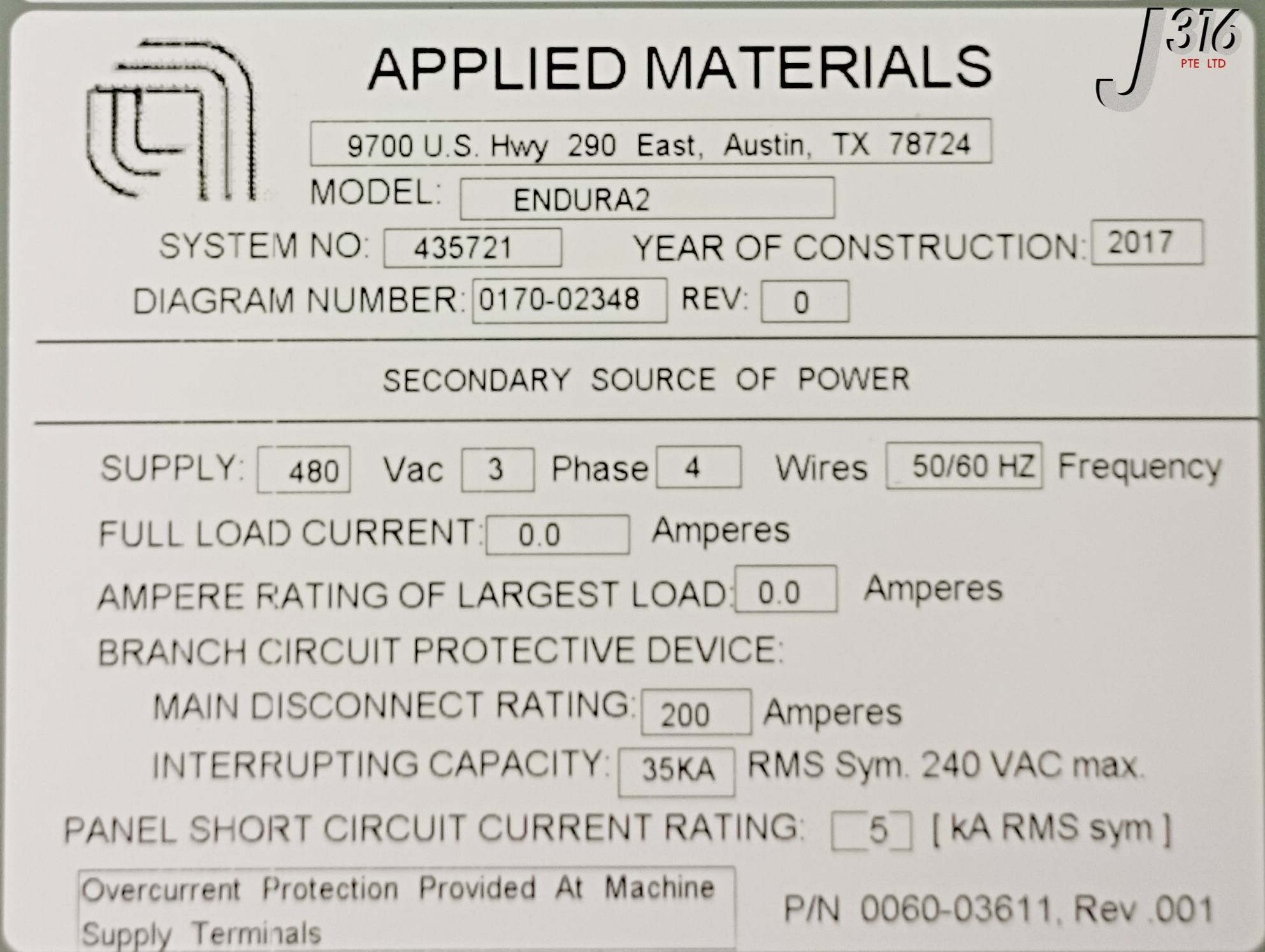 Yuu 27996 APPLIED MATERIALS POWER BOX FOR ENDURA II, 0170-02348, 200
